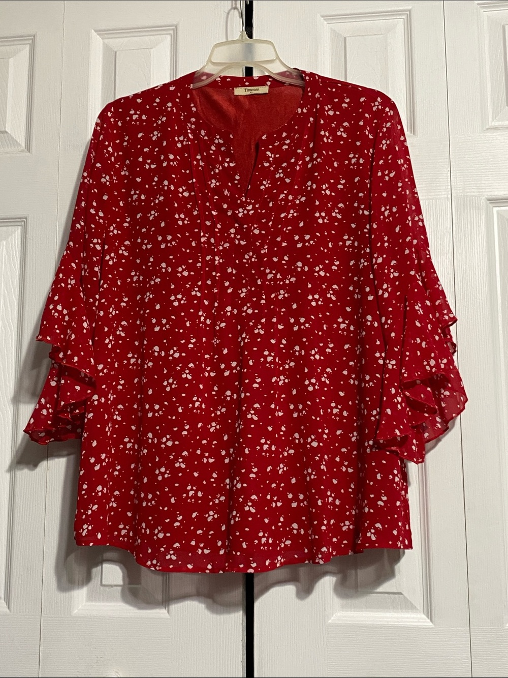 Timeson red & white blouse top shirt size XL